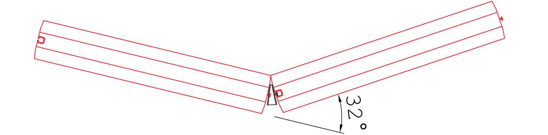 two barriers laid out with the wedge at 32 degrees