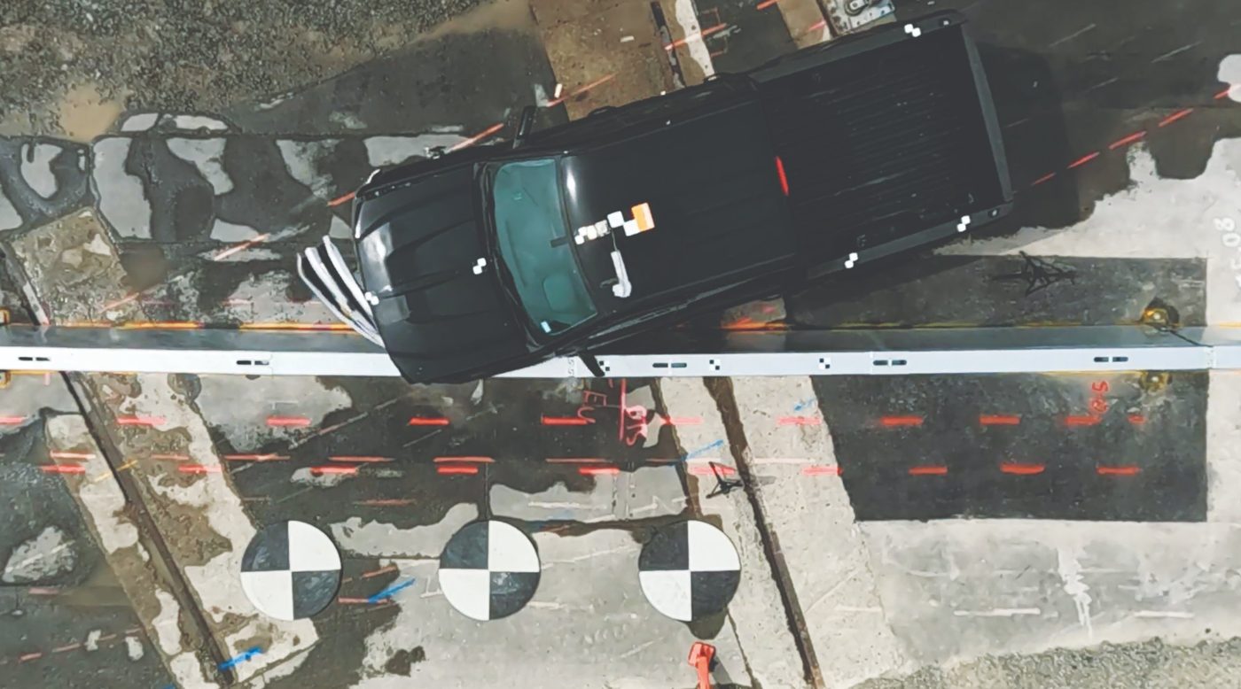 Aerial view of HV2 MDS Barrier crash test
